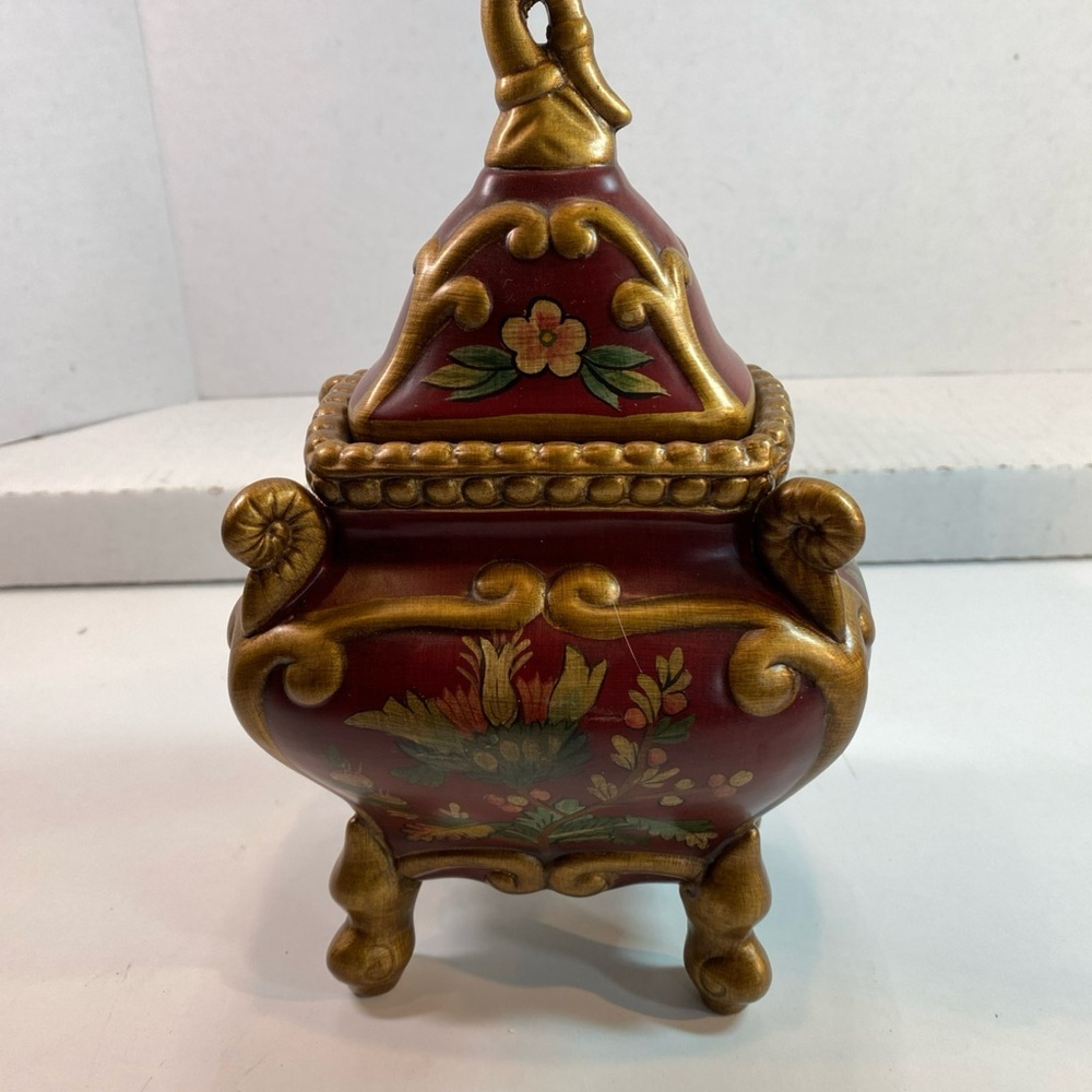 Raymond Waites Rare Vintage Ceramic Canister with Lid Ornate Gold Red With Label